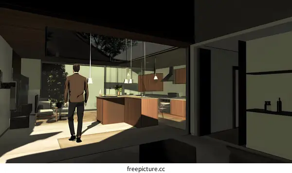 Modern Kitchen Interior Design With a Man Looking Into the Room