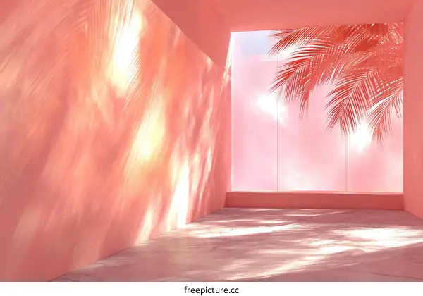 Modern Pink Interior with Palm Leaf Shadows