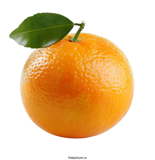 [Transparent Background PNG]Fresh Orange Fruit with Green Leaf Isolated on White Background