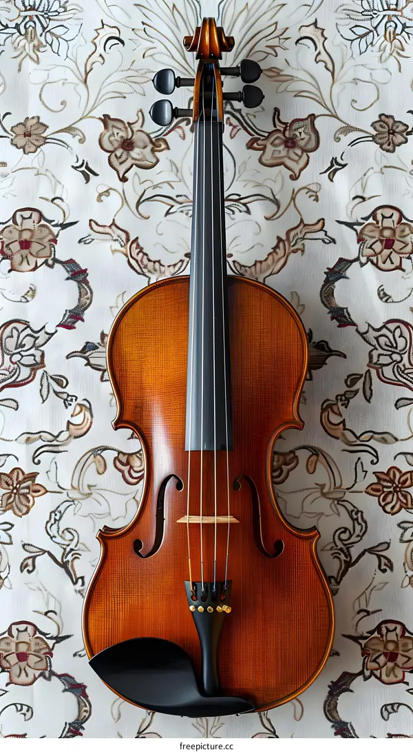 Violin on Floral Fabric Background