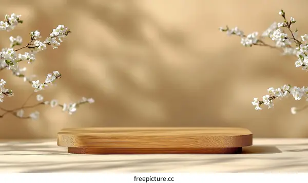 Elegant Wooden Display Stand with Spring Blossoms