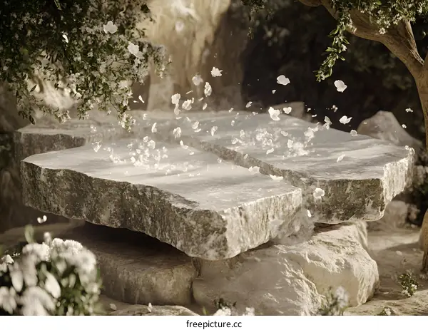 Stone Platform With Falling Petals