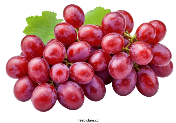 [Transparent Background PNG]Close Up Red Grapes Bunch with Leaves