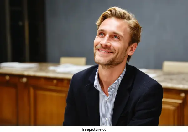 Smiling Caucasian Man Looking Upward