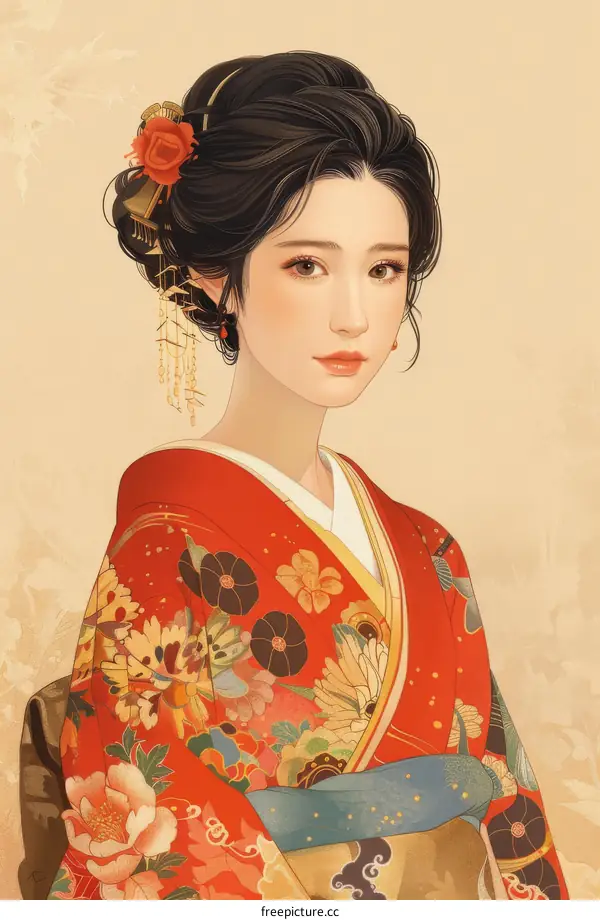 Portrait of a Japanese woman in traditional kimono