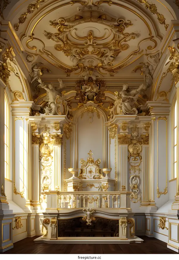 Baroque Style Interior With Gold Leaf Ornate Decorations