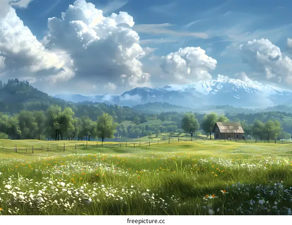 idyllic mountain landscape with blooming meadow