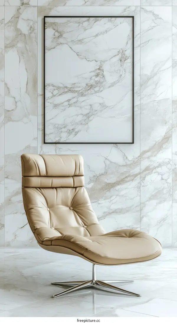 Modern Beige Leather Recliner Chair in Stylish Marble Room