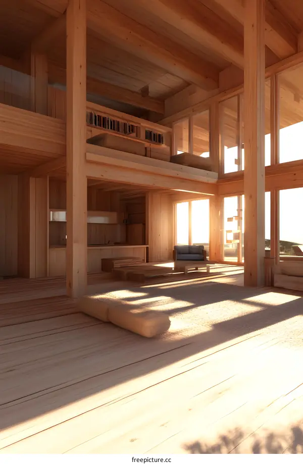 Modern Wooden House Interior Design With Large Windows