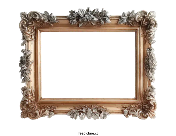 [Transparent Background PNG]Antique Gold Picture Frame with Ornate Design