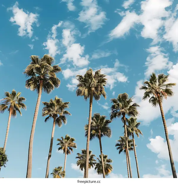 Palm Trees Against Blue Sky With White Clouds