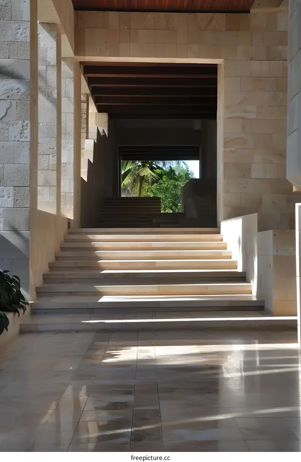 Stone Staircase Leading to Tropical Garden