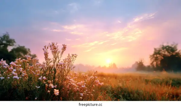 Sunrise Over a Field of Flowers
