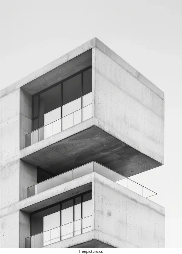 Black and white concrete building with geometric shapes