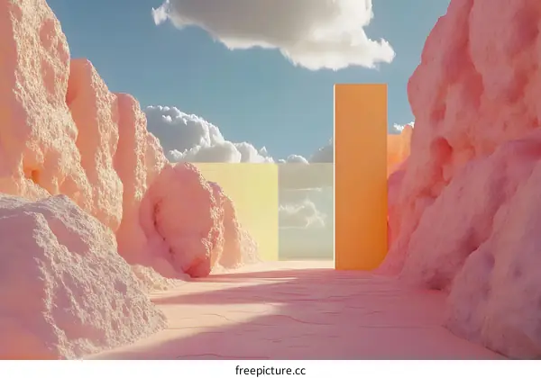 Abstract Minimalist Landscape with Pink and Yellow Rocks