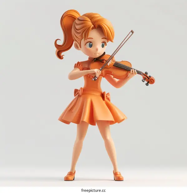 Cute Cartoon Girl Playing the Violin