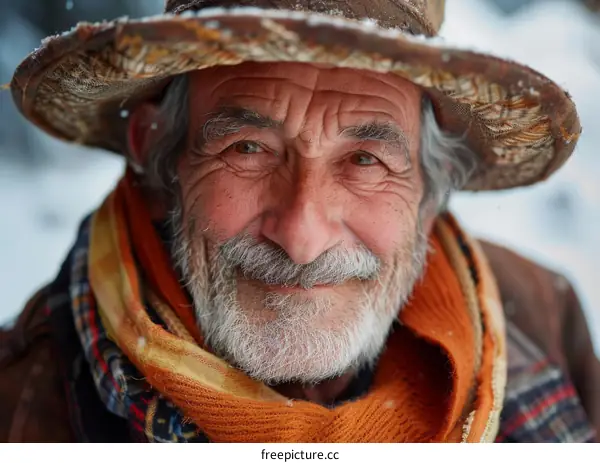 portrait of an old man with a hat and scarf