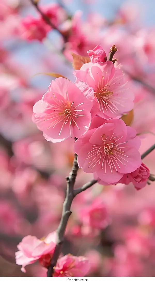 Close Up of Pink Flowers on a Branch