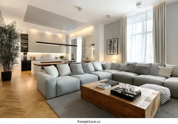 Modern Open-Plan Living Area with Hardwood Flooring