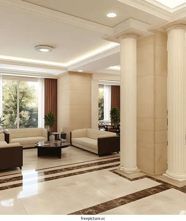 Modern Interior Design With White Couches And Marble Floor