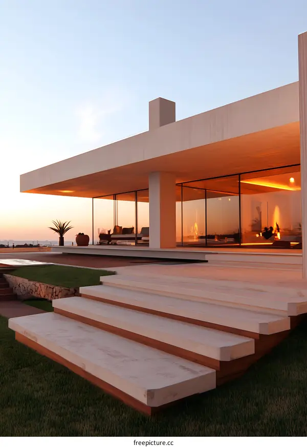 Modern Minimalist Villa Architecture Design with Glass Walls