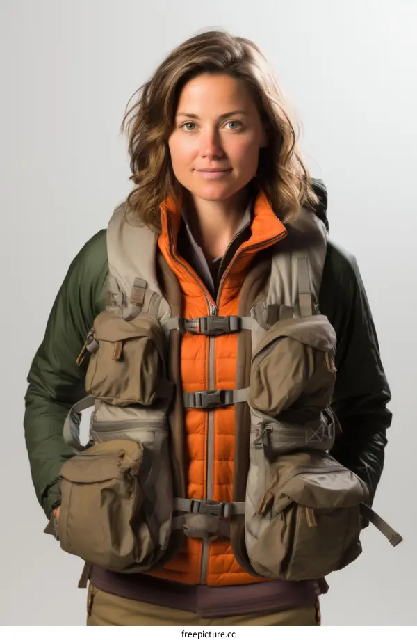 Portrait of a smiling woman wearing a fishing vest