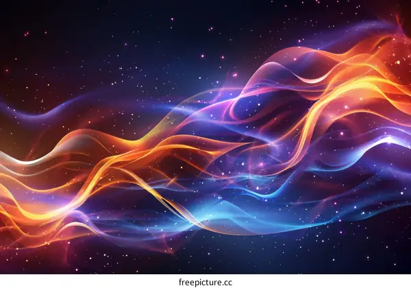 Colorful abstract background image of flowing light waves with a dark background