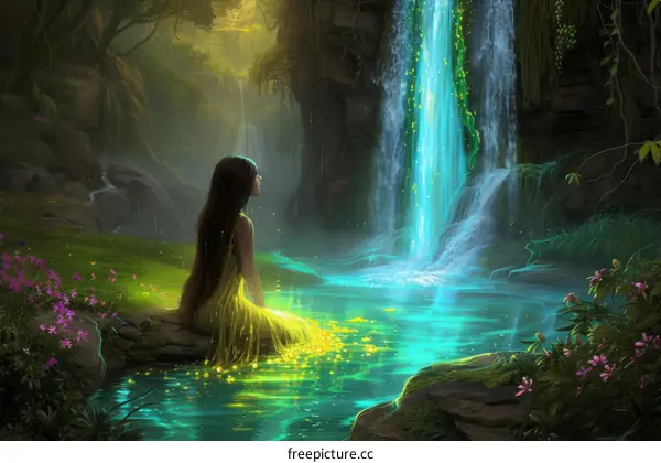 Girl by the waterfall