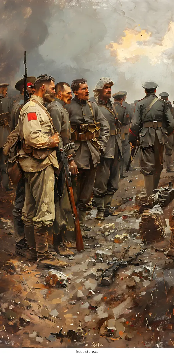 A group of soldiers standing in a field during World War I