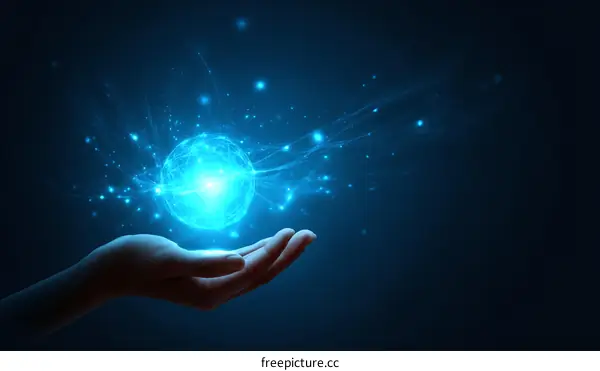 Hand Holding Luminous Energy Sphere