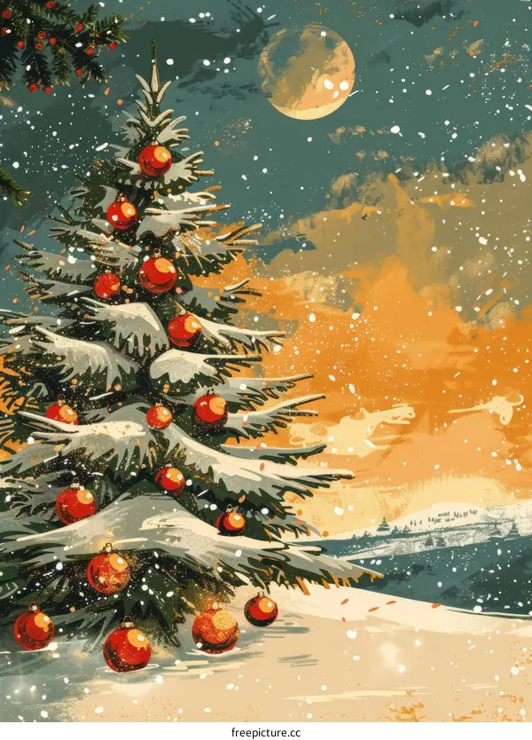 Christmas Tree in Snowy Night