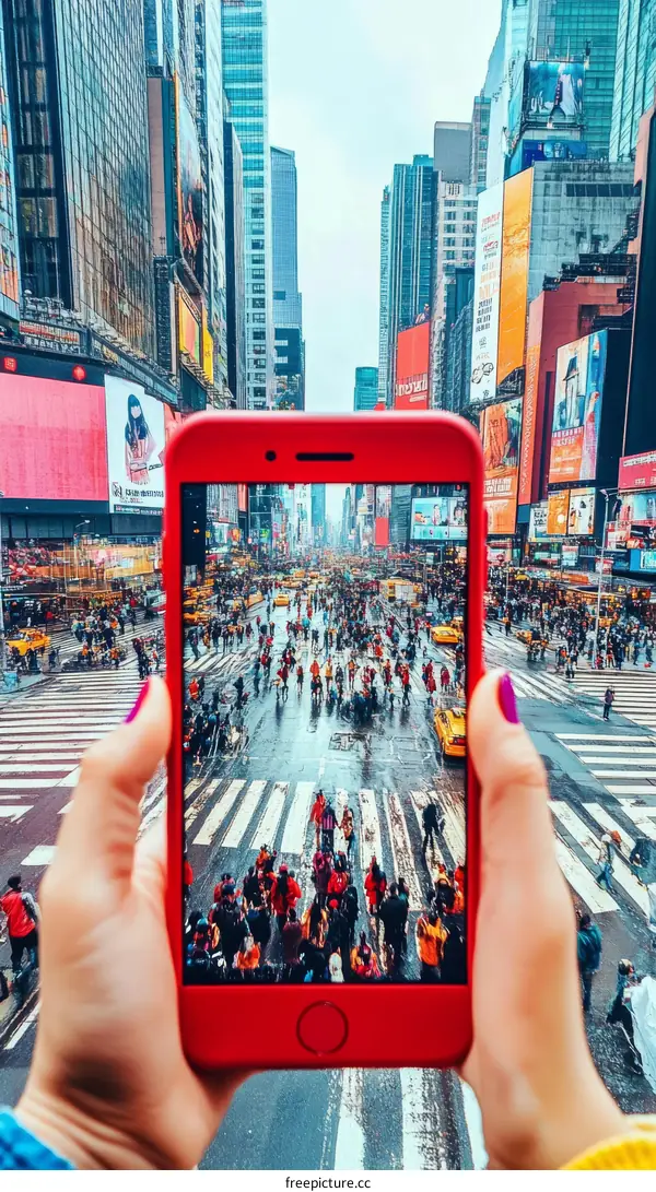Smartphone Capture of Times Square Crowds on Rainy Day