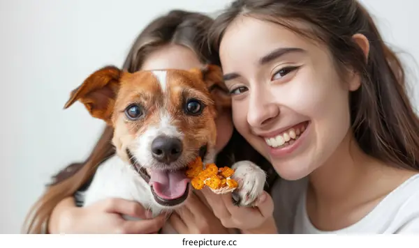 Two young women with a dog