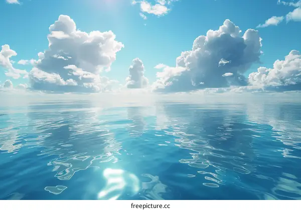 Serene Seascape: Blue Sky, White Clouds, and Tranquil Water