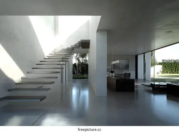Modern Minimalist Interior Design with Concrete Staircase