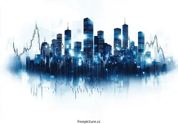 Abstract City Skyline with Financial Data Overlay