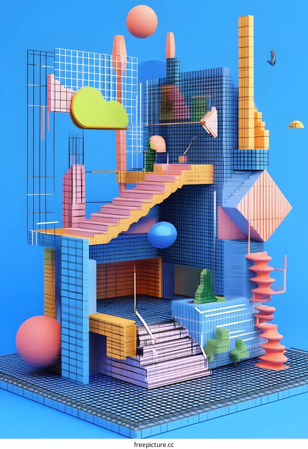 Abstract Building With Geometric Shapes and Grids