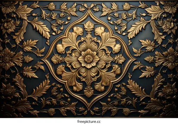 Golden metal floral ornament with intricate details