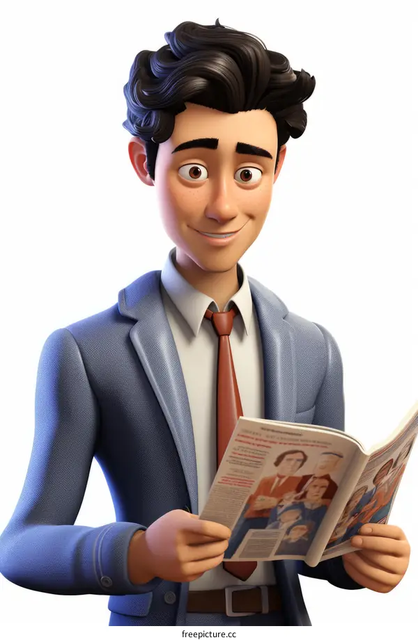 Young Man in Suit Reading Magazine