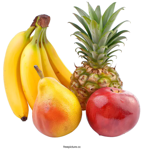 [Transparent Background PNG]Fresh Fruit Assortment: Banana, Pear, Pineapple, and Apple