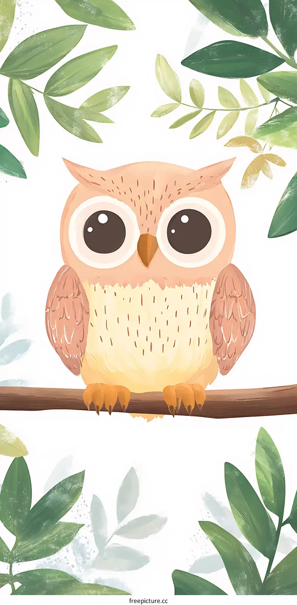 Cute Owl Sitting on a Branch in a Forest