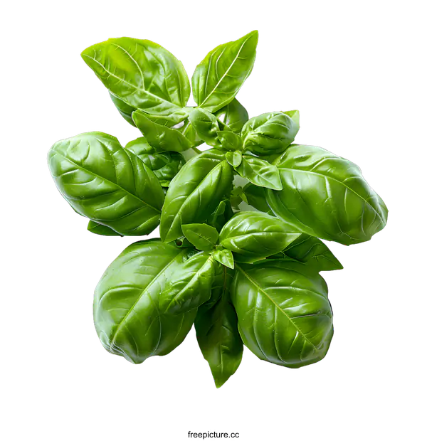 [Transparent Background PNG]Fresh Green Basil Leaves on White Background