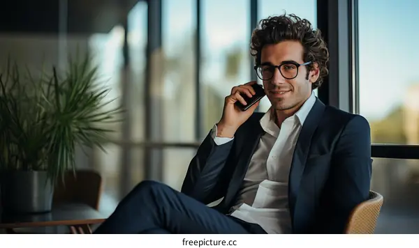 Confident young businessman talking on the phone