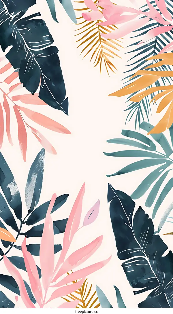 Tropical Leaves Watercolor Background Illustration