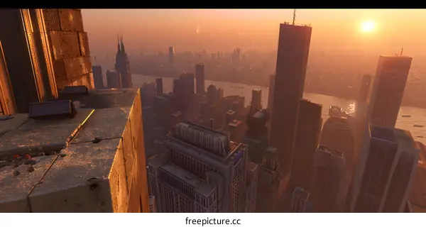 Sunset View of Cityscape with Skyscrapers