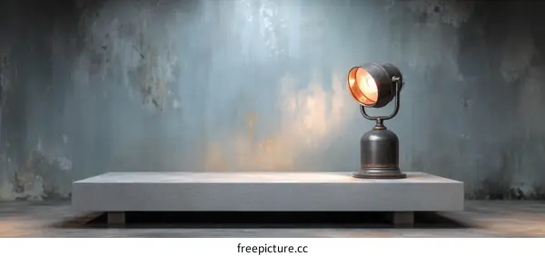 Rustic Industrial Style Table Lamp on Concrete Display Platform