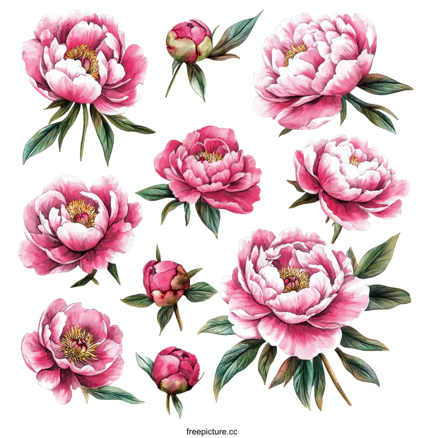 [Transparent Background PNG]Beautiful Watercolor Peony Flowers Illustration