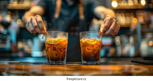 Bartender preparing cocktails at a bar