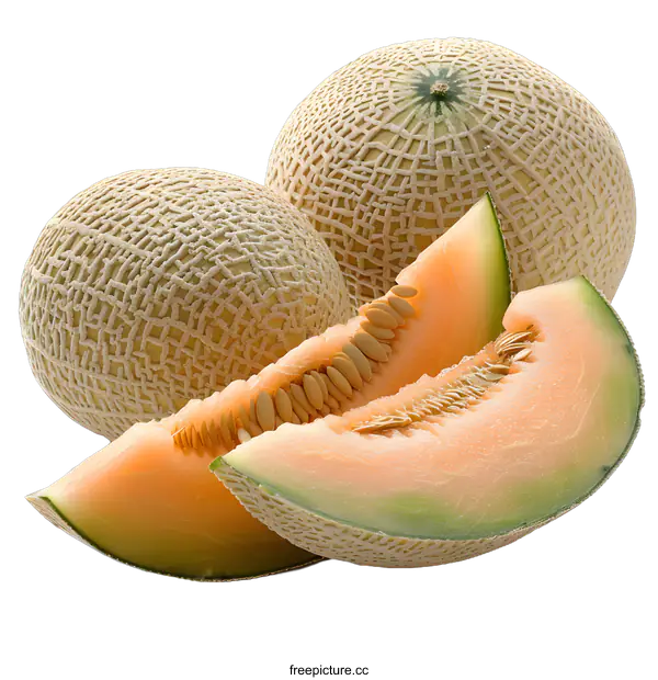 [Transparent Background PNG]Cantaloupe Melons Isolated on White Background