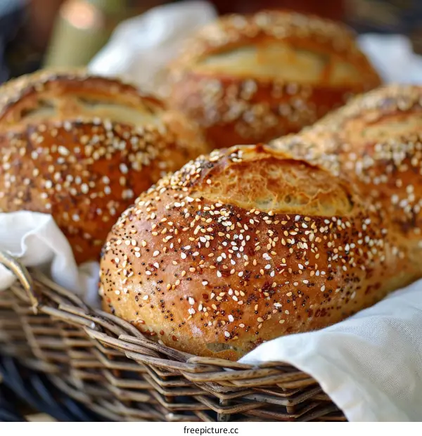 Freshly Baked Sesame Seed Loaf in Basket